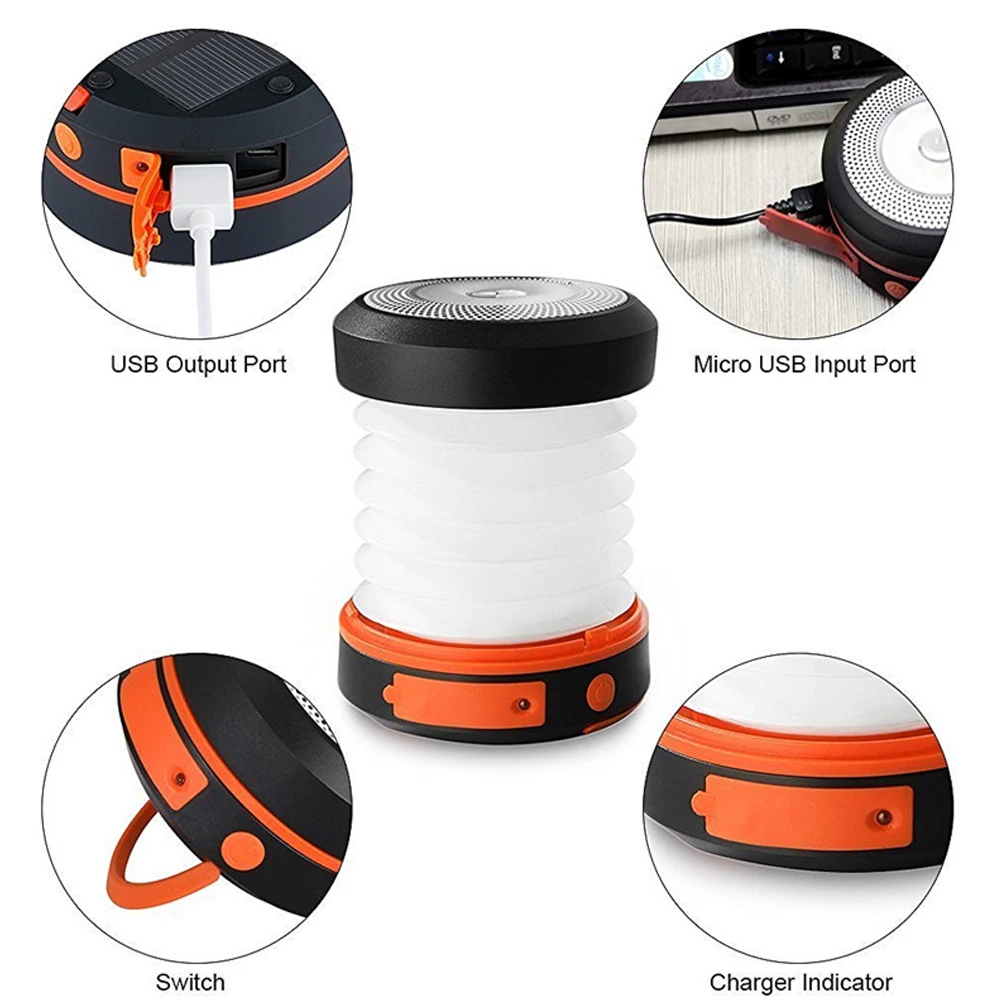 Led Super Bright Retractable Mobile Charger Outdoor Solar Powered Lantern USB Portable Hiking