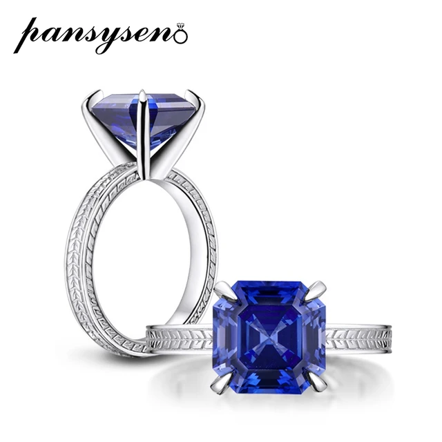 $US $52.99 PANSYSEN 100% 925 Sterling Silver Asscher Cut Tanzanite Diamond Ring Wedding Engagement Fine Jewelry Rings for Women Wholesale