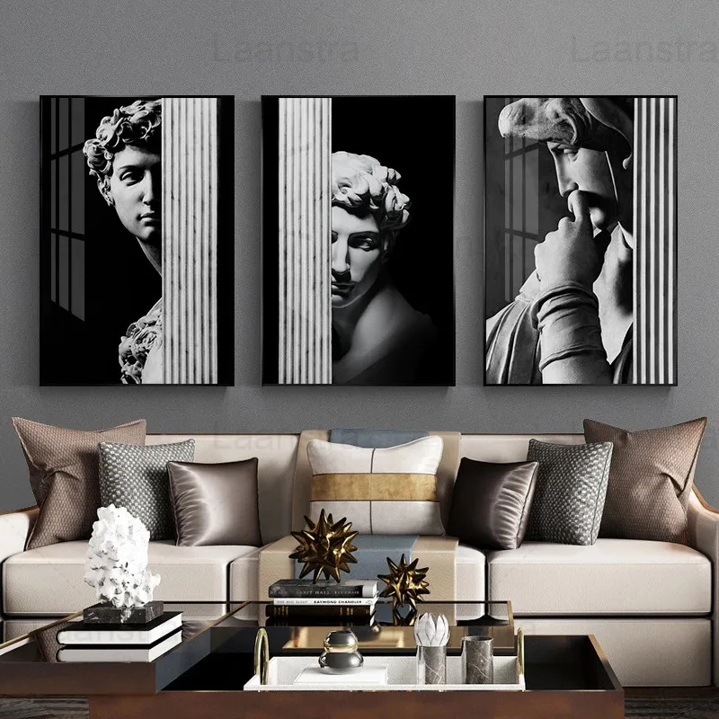 Nordic Wall Decor Poster Black White David Statue Sculpture Canvas Painting Modern Wall Art Home Decoration Entrance Aisle Mural