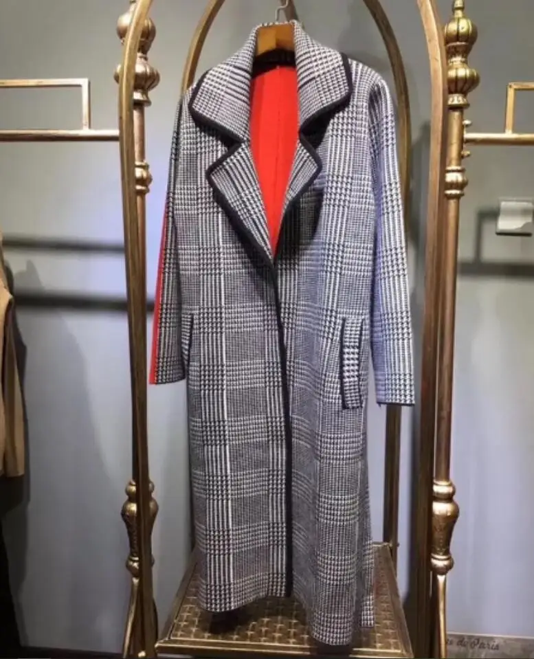 plaid Осенне-зимнее Новое модное клетчатое длинное шерстяное пальто, свободное шерстяное лоскутное пальто размера плюс 2XL - Цвет: plaid