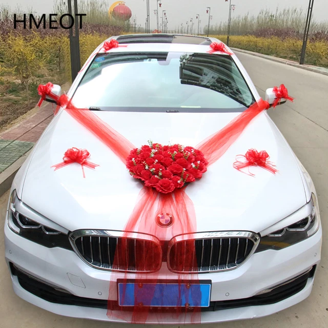 Guirxiété artificielle en forme de cœur pour décoration de voiture de  mariage, fleur de rose, nœud côtelé, ruban, ventouse, coin de porte,  floral, accessoires - AliExpress