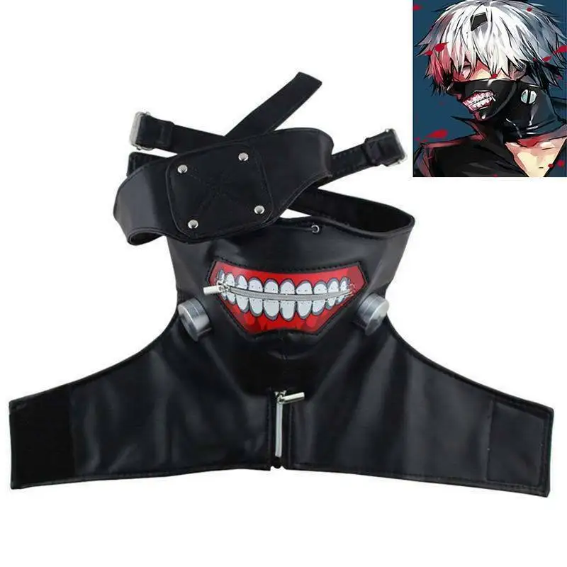 

Halloween Party Cosplay Mascaras de Anime Adjustable Masks PU Leather Blinder Kaneki Ken Tokyo Ghoul Mask Black White