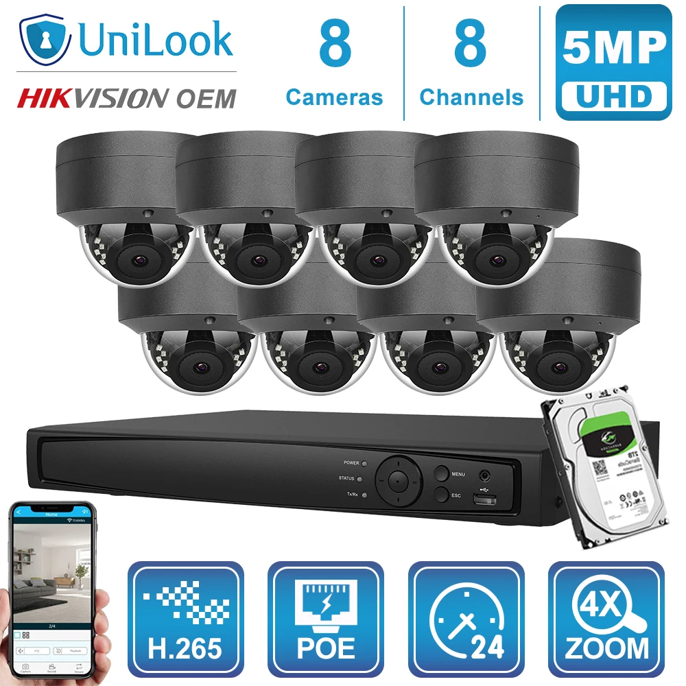 UniLook 8CH NVR 4/6/8 шт. 5 Мп серая ip-камера POE 4X Zoom уличная система безопасности 2 8-12 мм