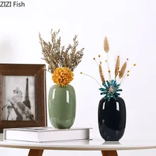 Китайская керамическая ваза, черная глазурь, вазы для декора стола, цветочные вставки, искусственные цветы, цветочные украшения для дома, современные аксессуары