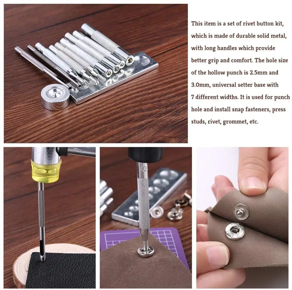 Leather craft tools leather hardware LMDZ Leather Snap Fasteners Kit Metal Button Snaps Press Studs Installation Tools Clothing Leather Jacket Jeans Wear
