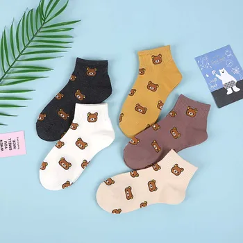 

Cute Kawai Cartoon Women Combed Cotton Short Socks Women Funny Bear Lovely Animal Pattern Funny Casual Breathable Sock