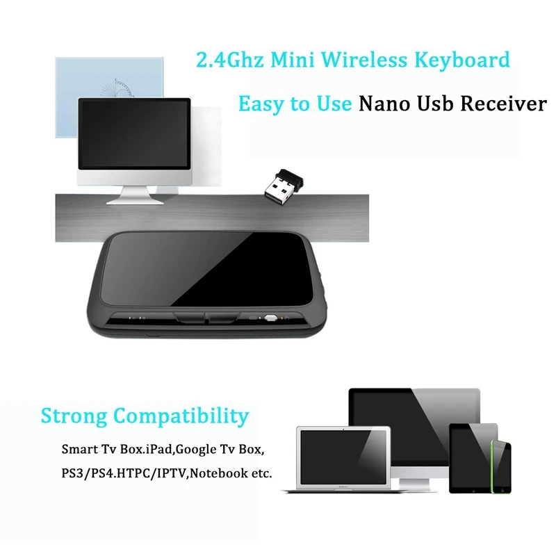 Wireless Air Mouse Mini Keyboard 2.4Ghz QWER Full Screen Press Remote Control for Android TV Box Projector IPTV HTPC PC Laptop w