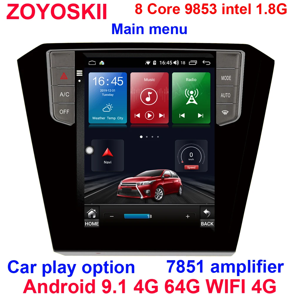 

ZOYOSKII Android 9,0 10,4 дюйма вертикальное Tesla стильное автомобильное радио GPS bluetooth навигационный плеер для Volkswagen Magotan 2017