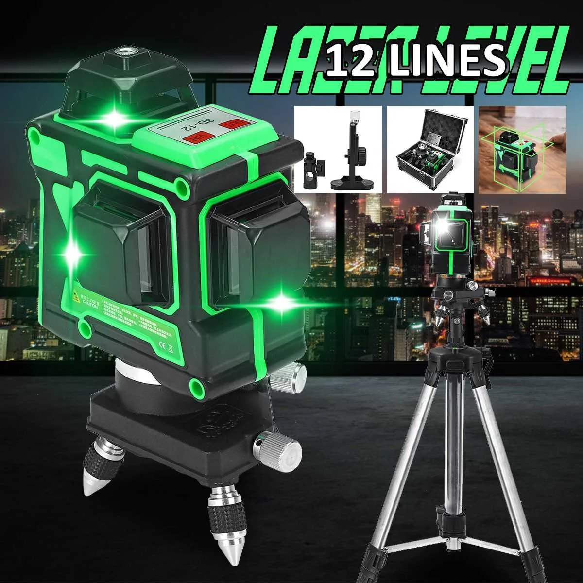 

12 Lines 3D Green Laser Level Self-Leveling Horizontal and Vertical 360 Degree Rotary Green Light Wall Laser Levels with Tripod