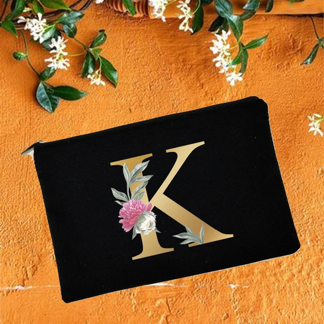 Bridesmaid Makeup Bags Floral Alphabet Print Cosmetic Case Bridal Party Make Up Pouch Necessaries Lady Tote Purse Wedding Gifts W05719-TBBK-D