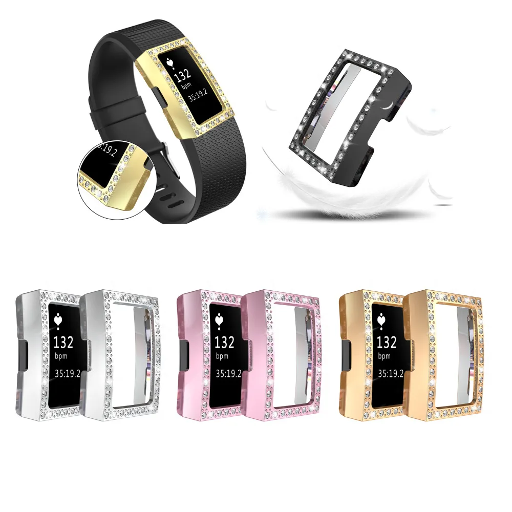 

5 Colors Pc Case Diamond Shell Cover Screen Protector For Fitbit Charge 2 Smart Watch