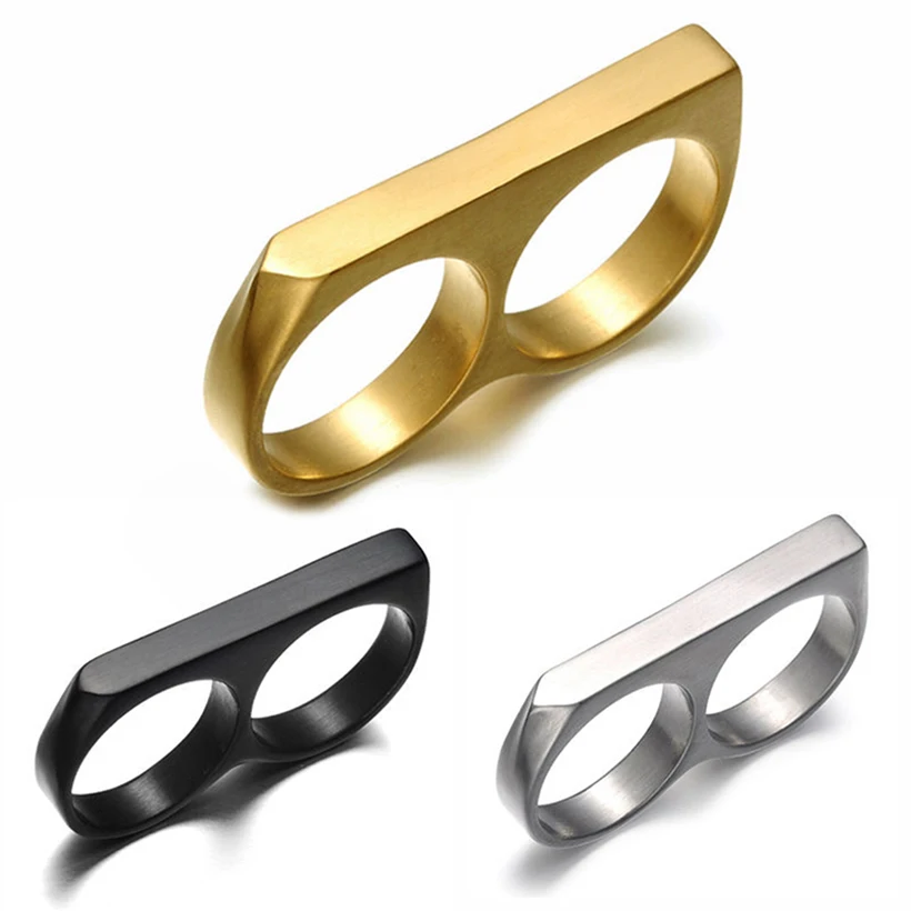 Stainless Steel Ring Finger Ring Double Ring Double Finger Doctor Strange Ring Men&rsquo;s Jewelry Titanium Steel