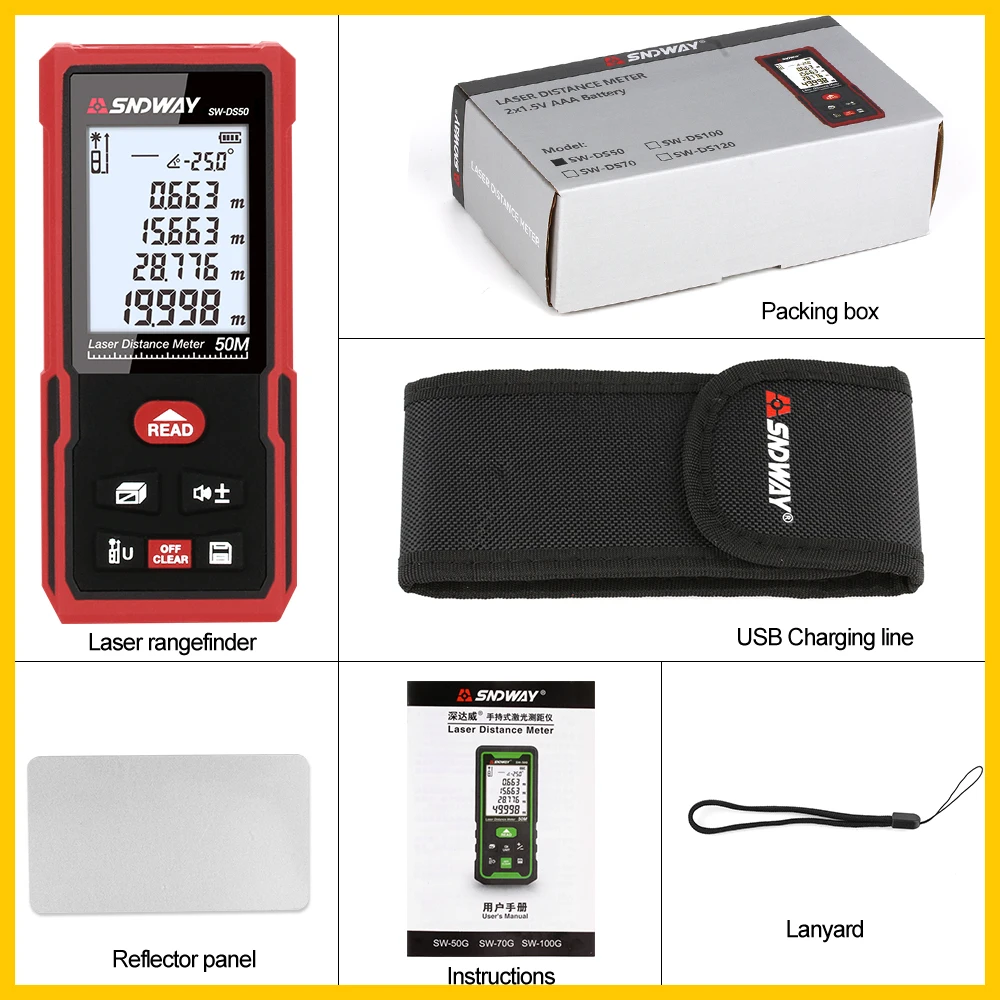 SNDWAY Laser Rangefinder Range Finder Electronics Tape Measure Distance Ruler Laser Sensor Distance Meter SNDWAY Laser Rangefinder Range Finder Electronics Tape Measure Distance Ruler Laser Sensor Distance Meter