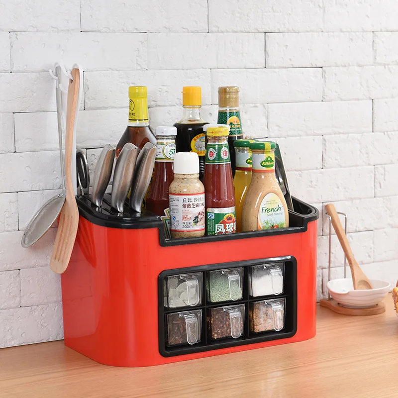 Style Seasoning Box Модный Многофункциональный кухонный органайзер для украшения дома, полка, коробка для приправ, Набор банок для приправ, комбинированный Держатель ножей - Цвет: Style Seasoning Box