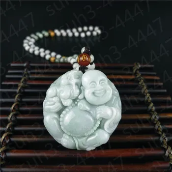 

Certificate Natural Emerald Maitreya Buddha Jade Pendant Necklace Charm Jewellery Fashion Hand-Carved Man Woman Luck Amulet AS63