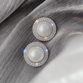 

Exknl Big Simulated Pearl Stud Earrings for Women Girl Round Geometric Rhinestone Earrings Party Weddings Earrings Jewelry Gifts