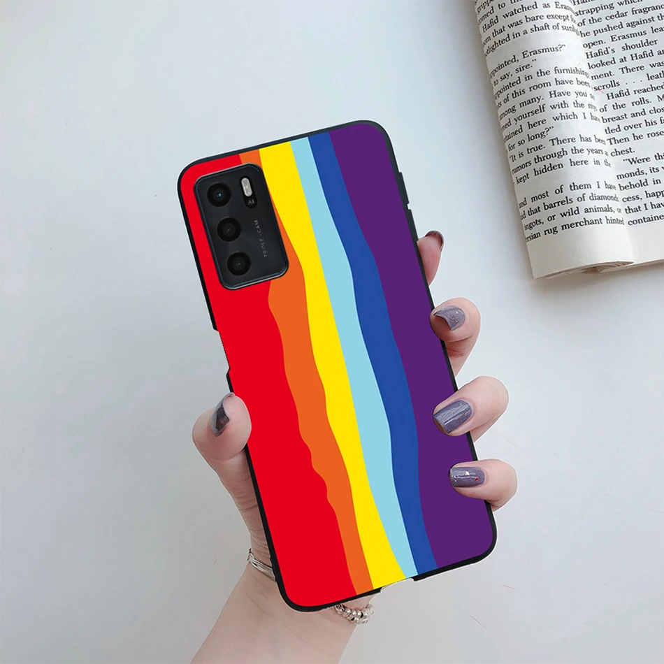 cases for oppo black For Oppo A16s 2021 Case Rainbow Heart Painted Silicone Soft Phone Back Protector Cover for OPPO A16 OPPOA16 A 16 s 2021 TPU Case cases for oppo cases Cases For OPPO