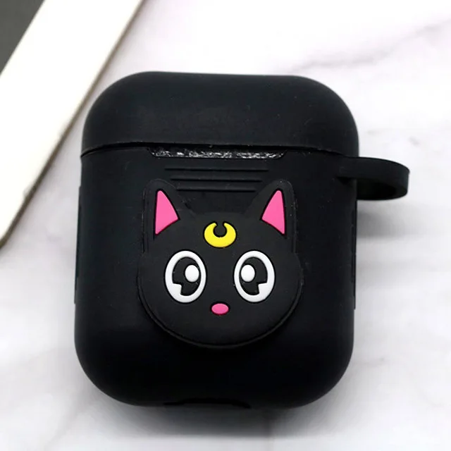 Мультяшный беспроводной Чехол для наушников для Apple AirPods 2, силиконовый чехол для зарядки наушников s, защитный чехол для AirPods - Цвет: black Blackcat
