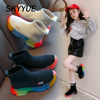 

New Autumn Kids Sport Sneakers Children High Casual Sneakers Baby Boys Slip On Sock Shoes Girls Brand Chunky Sneakers Trainers