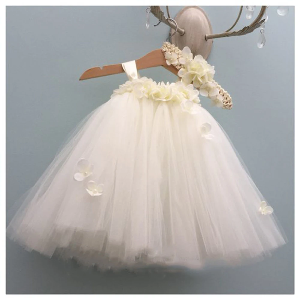 White Hydrangea Wedding Flower Girl Dress Kids O-neck Sleeveless Christmas Robe Princess Fluffy Girls Birthday Tutu | Детская одежда и