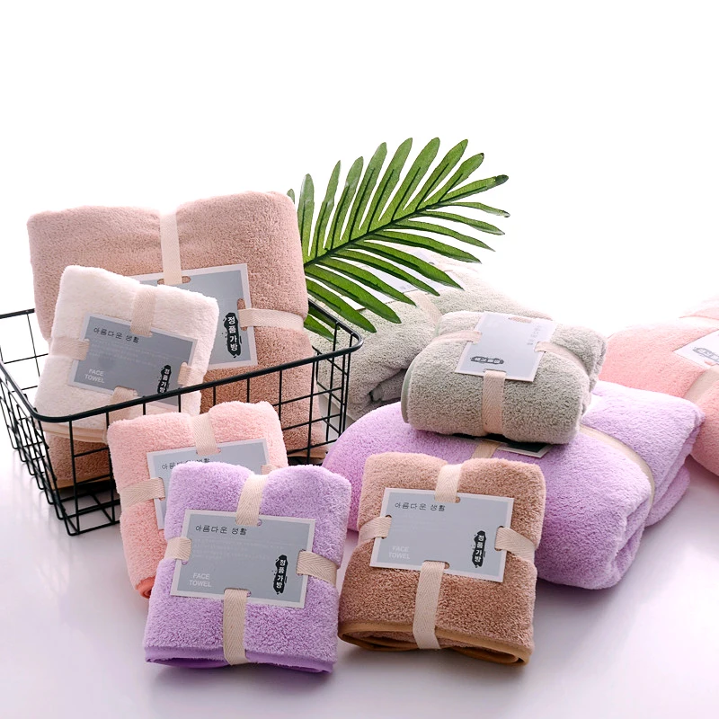 

2pcs Microfiber Fabric Baby Towel Sets Plush Bath Face Hand Towel Quick Dry Soft Towels Adult Kids Bath Super Absorbent Towels