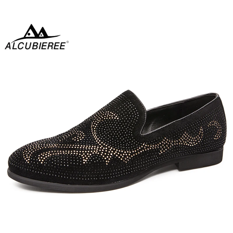 

ALCUBIEREE Fashion Mens Oxfords Vintage Smoking Slipper Noble Slip-on Loafer Pointed Toe Glitter Dress Shoes Handcrafted Loafers