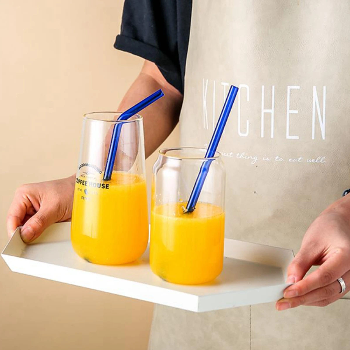 Reusable Glass Straws 8x200mm 4 Pack with Cleaning Brush BPA Free Smoothie for Milkshakes drinking straws glass straw set straw accessories straw cleaner brush
