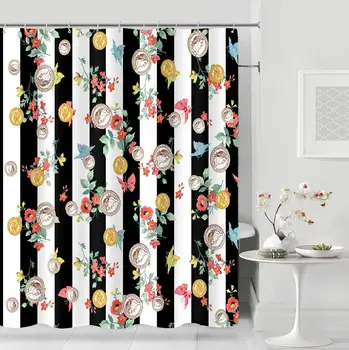 

MTMETY Colorful diamond modern Abstract Architecture Waterproof Polyester Fabric Shower Curtain Set with 12 Hooks