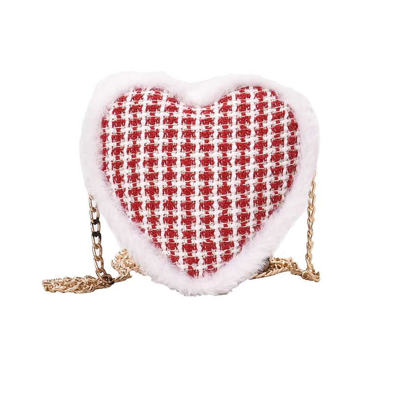 

2019 Heart Shaped Women Evening Bags Chain Metal Frame Shoulder Purse Designer Fashion Cotton Handbag Plush Mini Crossbody Bags