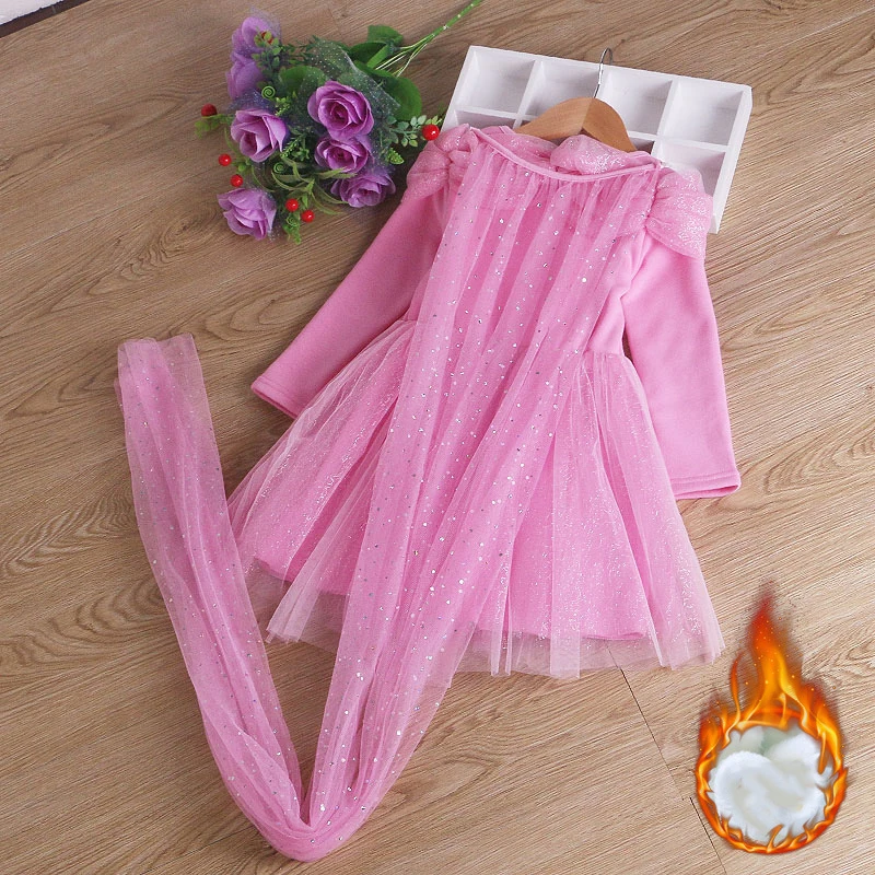 Зимние флисовые платья с длинными рукавами для девочек-подростков; vestidos; одежда для маленьких девочек; Рождественский костюм принцессы Анны и Эльзы