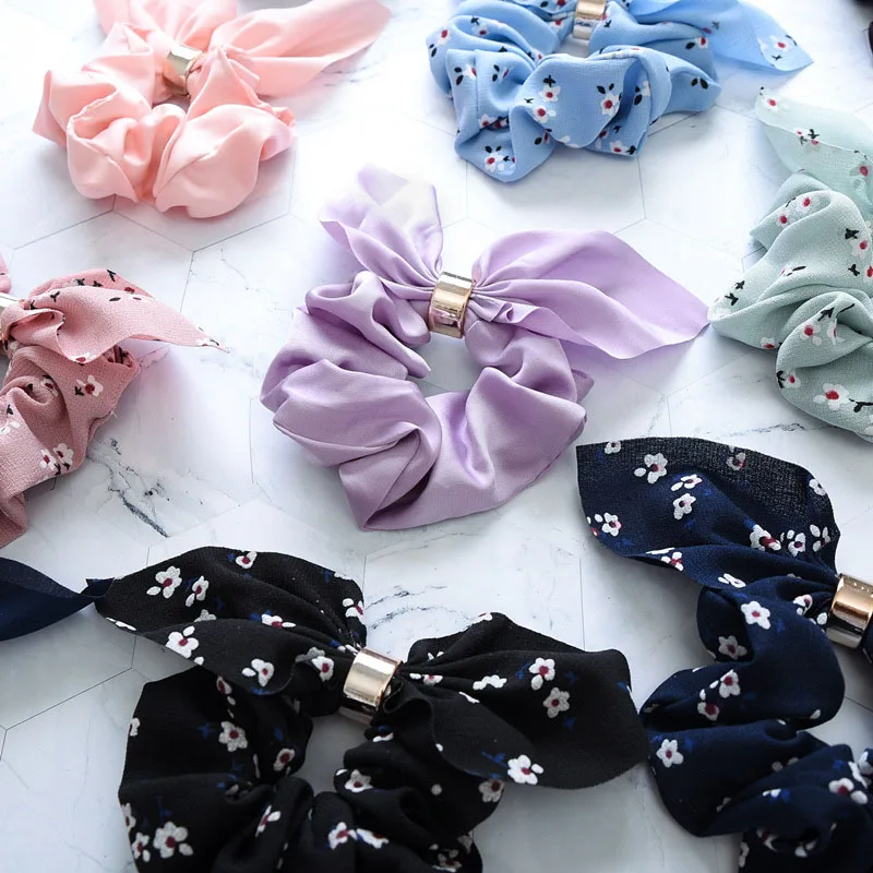 

Women Tiara buckle Flower Ribbon Bow Hair Band Rope Scrunchie Ponytail Holder Gum For Hair Accessories Hairstyle Girl Headbands