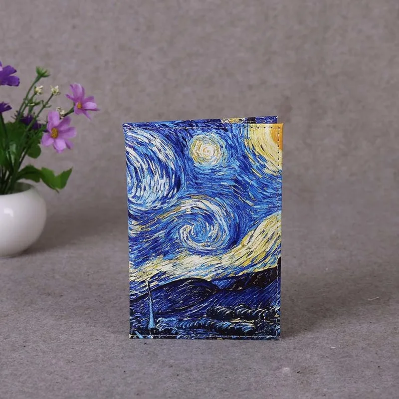 Funda de pasaporte con cielo estrellado para hombre y mujer, Cartera de viaje de cuero Pu, soporte para pasaporte con paisaje de Color, alta calidad