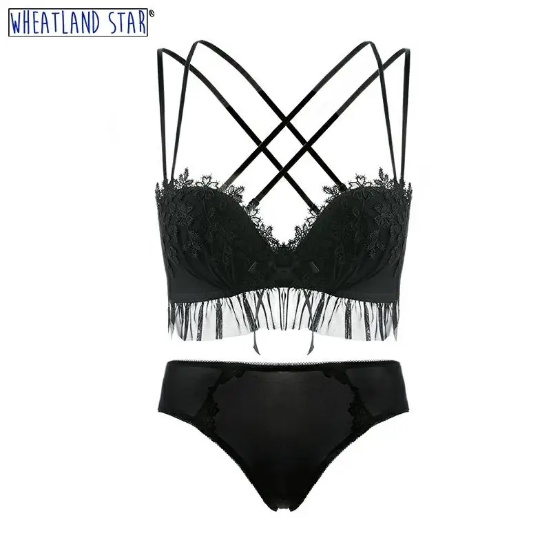 

Wheatland Star Criss-Cross Wireless Lace Bra & Brief Sets Two Colors Sexy Push up Lingerie Underwear Intimates Women's Clothing