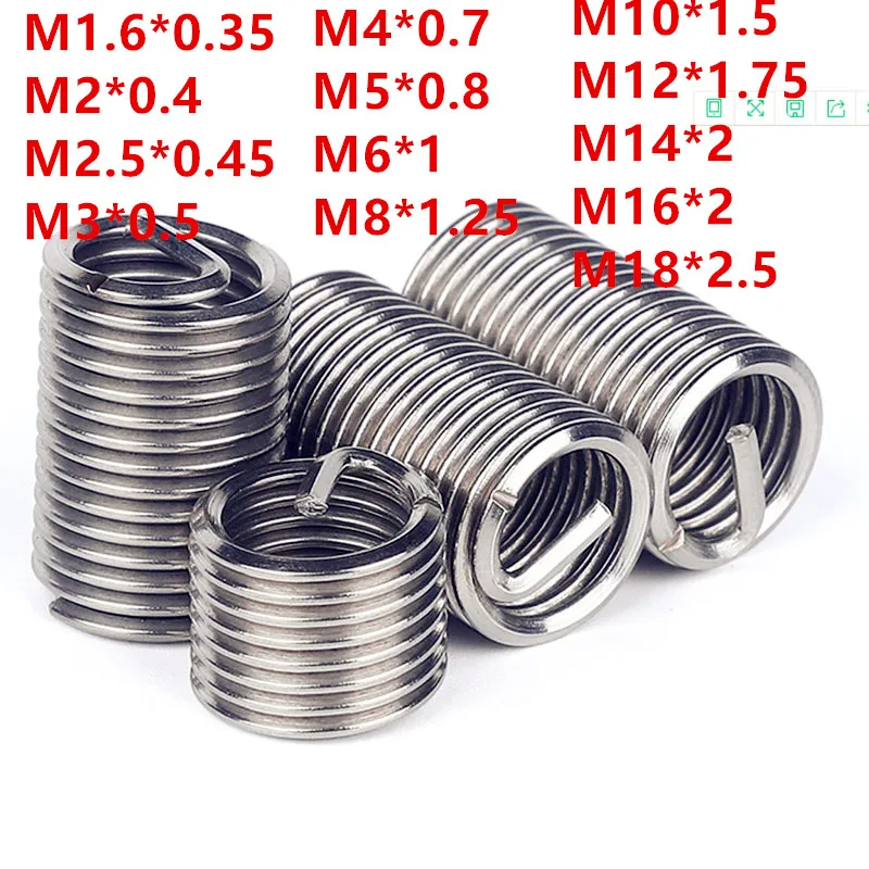 M1.6M2M2.5/M3/M4/M5/M6/M8-M24 stainless steel 304 wire thread insert screw sleeve Bushing Helicoil Wire Thread Repair Inserts264 stainless steel screw