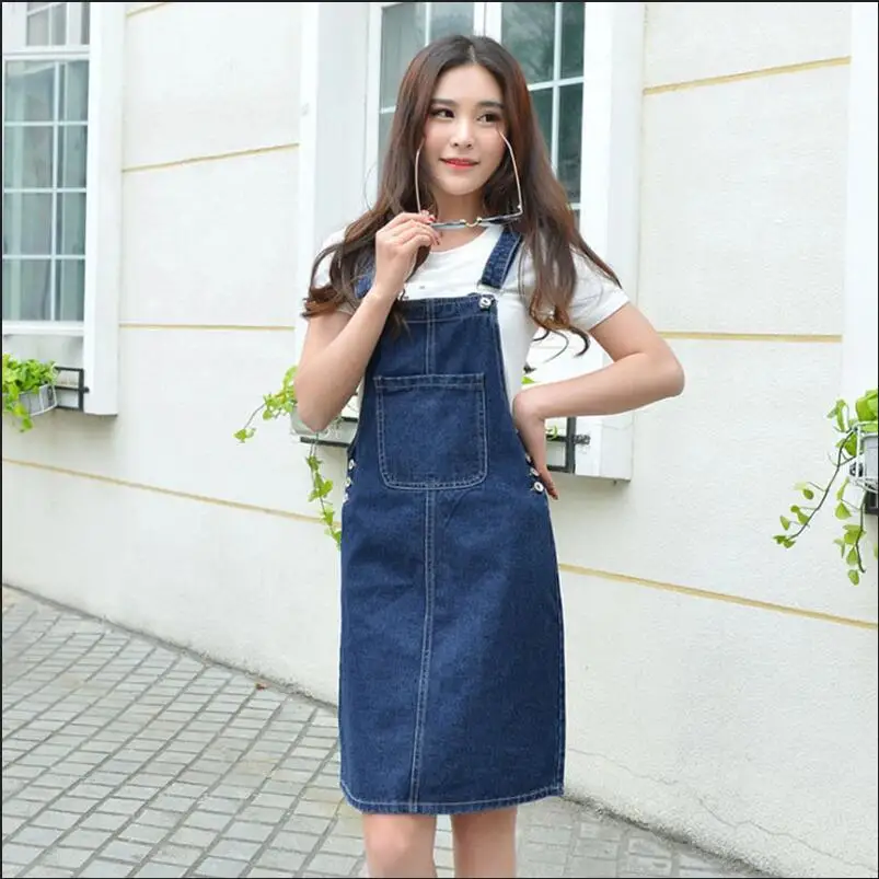 Fad Summer 2020 Women Denim Dress Sundress Casual Loose Overalls Dresses Female Solid Adjustable Strap Jeans Plus Size 4XL | Женская