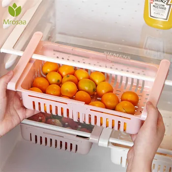 

Kitchen Organizer Adjustable Kitchen Refrigerator Storage Rack Fridge Freezer Shelf Holder Pull-out Drawer Organiser Space Saver