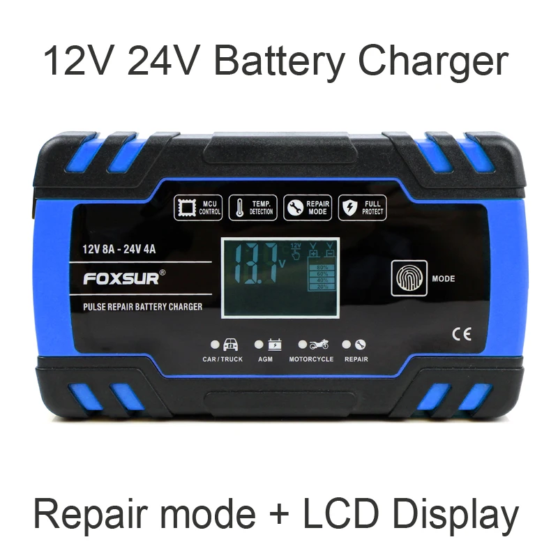 Motorcycle-Battery-Charger Lead-Acid Pulse-Repair Foxsur 12v Car 24V Agm-Gel WET 8A