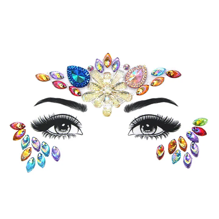 8  Fashion Colorful Rhinestone Face Stickers For Womwn Party Decor Eyebrow Stick Resin Drill Self-Adhesive Crystal Face Sticker