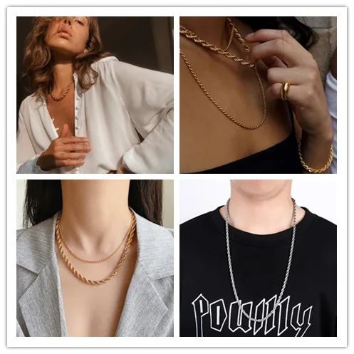 Цепи LUXUKISSKIDS из нержавеющей стали 316L скрученные сингапурские веревочные цепочки