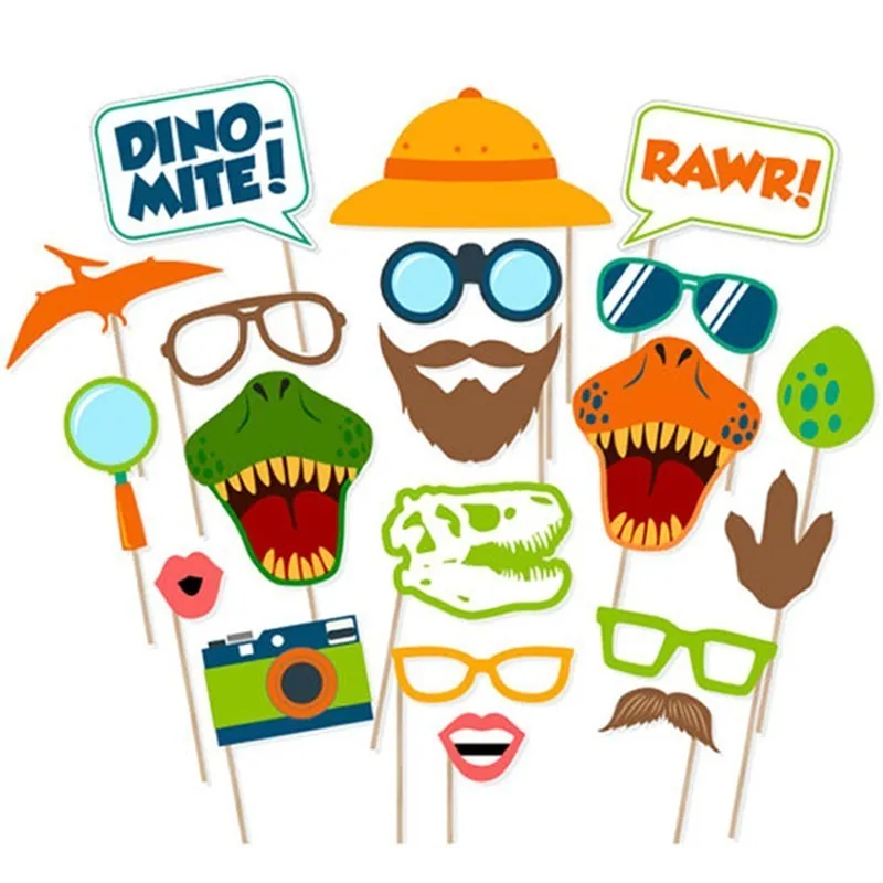 

20PCS Dinosaur Funny Mustache Photo Booth Props Party Supplies Dino-Mite Hat Lip Photo Props Wedding Birthday Party Decoration