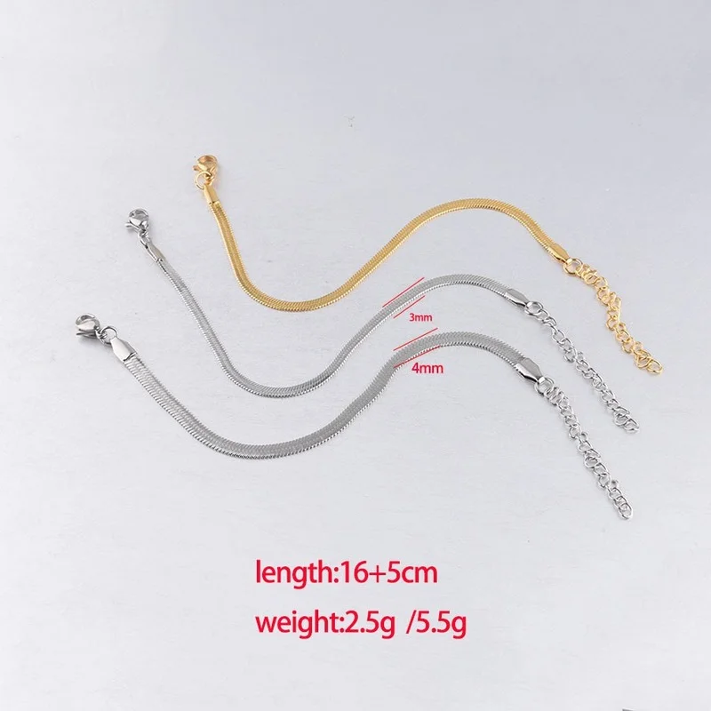 New Fashion Charm Stainless Steel Flat Snake Bone Chain Bracelet His and Hers Jewelry Base Bracelet for Women Men Wholesale Bulk