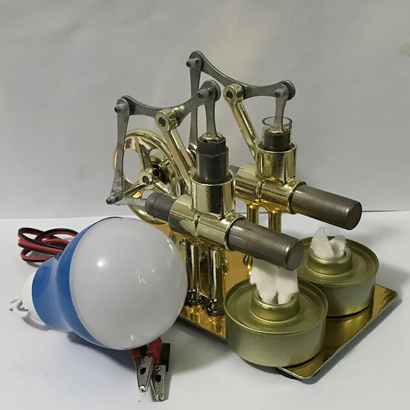 Металлический двухцилиндровый Двигатель Стирлинга, лампа внешнего сгорания, тепловая мощность двигателя, модель физики, игрушка для научного эксперимента