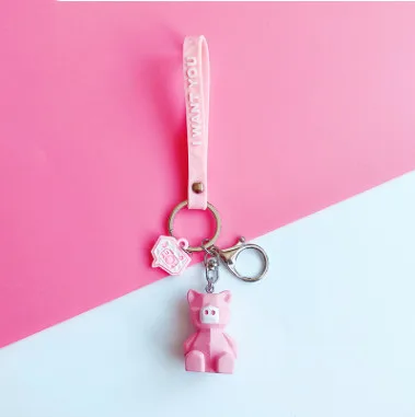 pig Мультяшный геометрический брелок для ключей с животными, пара ключей для автомобиля, рюкзак, подвесной подарок, креативный милый маленький резиновый кукольный брелок, подвеска - Цвет: pig