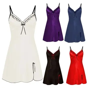 

1Pcs Sexy Lingerie V-neck Temptation Strap Nightdress Lace Nightdress Dress Lace Pajamas Female Silk Robe Sleepwear C7I1