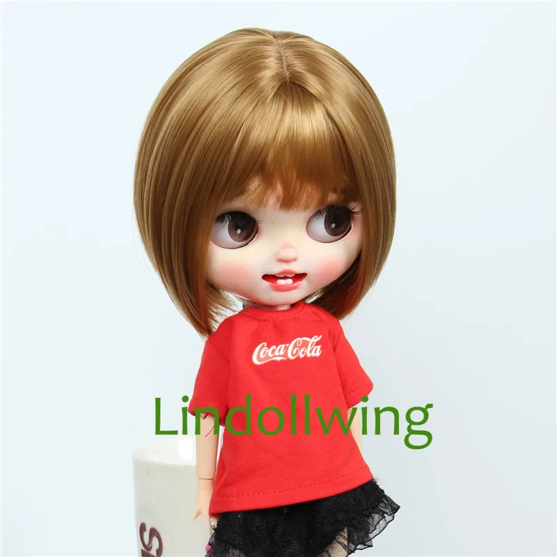 Парик блайз Qbaby Amydoll, 9-10 дюймов, короткие прямые, коричневые волосы
