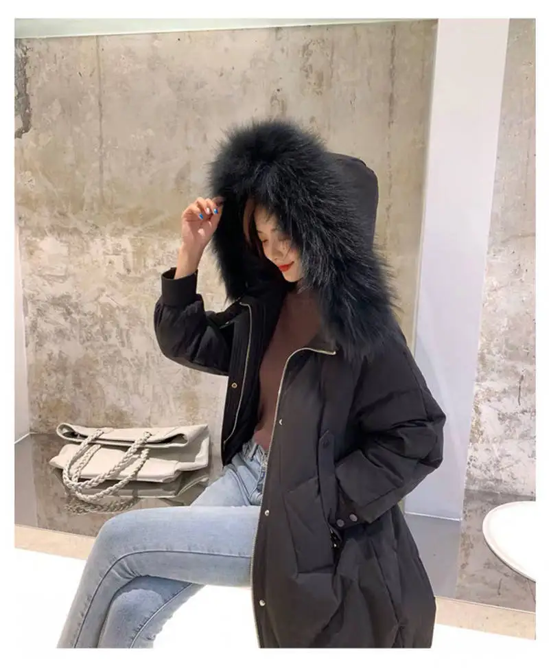 Heydress женское однотонное теплое пуховое пальто с воротником из меха енота элегантная Длинная Верхняя одежда женское белое пуховое пальто