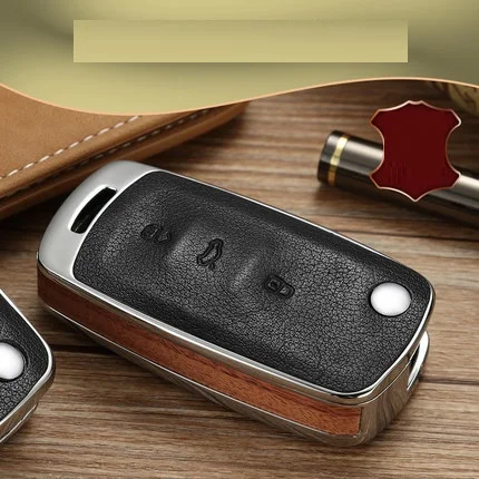 wood cover Автомобильный чехол для ключей, Деревянный/карбоновый держатель для ключей, пульт дистанционного управления для C-TREK Volkswagen VW Polo Passat Tiguan Bora, подарочные аксессуары - Название цвета: wood cover