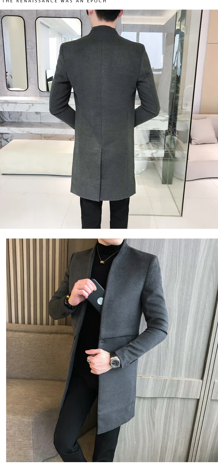 New Winter Woolen cloth overcoat Mens Single Button Coats Fashion Men Solid Business Casual Long Trench Jacket