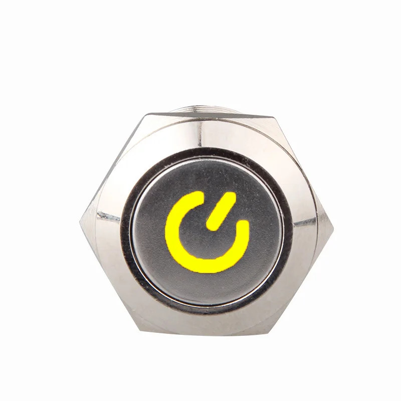 1 шт. 12 мм светодиодный 3 в 5 в 6 в 12 В 24 В 220 В металлический кнопочный переключатель с самосбросом мгновенная кнопка кольцевой кнопочный переключатель кольцо питания лампа - Color: YB12F-10EP-YELLOW