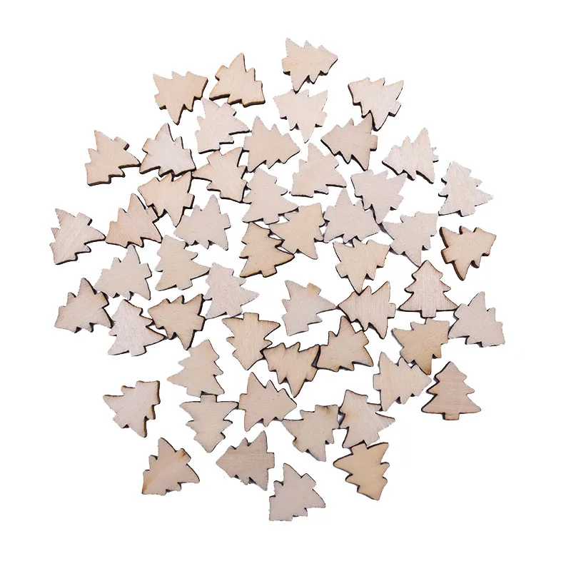 100pcs christma tree 50/100 шт Мини деревянное украшение снежинки Колокольчик для елки DIY стол Конфетти рождественские украшения, подвески - Цвет: 100pcs christma tree
